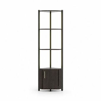 Corner Shelf Stand with LED Lights Five Tier Storage Bookshelf Metal Frame