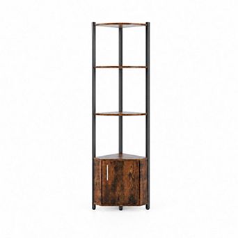 Corner Shelf Stand with LED Lights Five Tier Storage Bookshelf Metal Frame