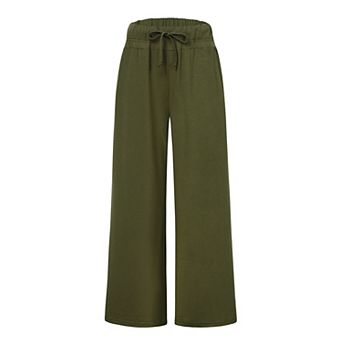 Women's Drawstring Elastic Waist Wide Leg Pants Casual Athletic Pants