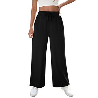 Women's Drawstring Elastic Waist Wide Leg Pants Casual Athletic Pants