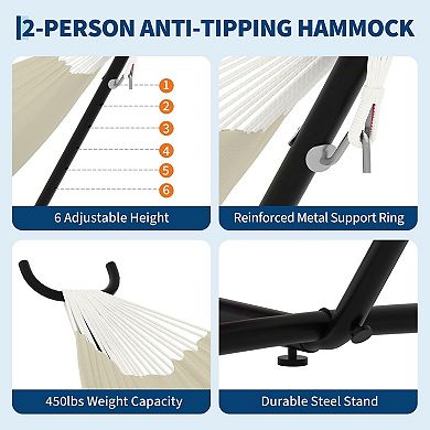 Portable Double Hammock with Heavy Duty Steel Stand & Carrying Bag