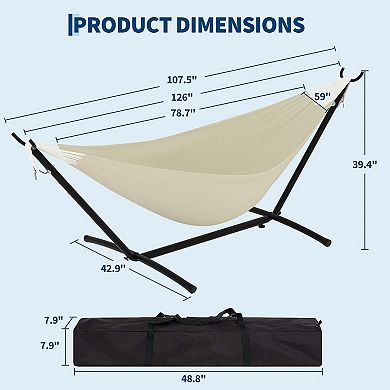 Portable Double Hammock with Heavy Duty Steel Stand & Carrying Bag