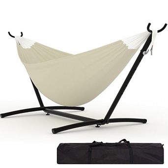 Portable Double Hammock with Heavy Duty Steel Stand & Carrying Bag