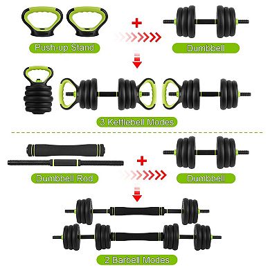 44 LB Adjustable Dumbbell Set, 4-in-1 Free Weight Set with Sand-Filled PE Plates