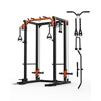 Power Cage with Cable Crossover a LAT Pulldown, 2000LBS Power Rack, Home Gym System with Dual Pulley