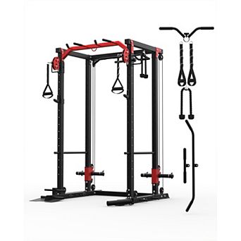 Power Cage with Cable Crossover a LAT Pulldown, 2000LBS Power Rack, Home Gym System with Dual Pulley