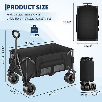 Wagon Carts Foldable, 460LBS Weight Capacity 280L Collapsible Wagon with All-Terrain Wheels