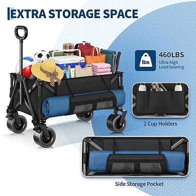 Wagon Carts Foldable, 460LBS Weight Capacity 280L Collapsible Wagon with All-Terrain Wheels