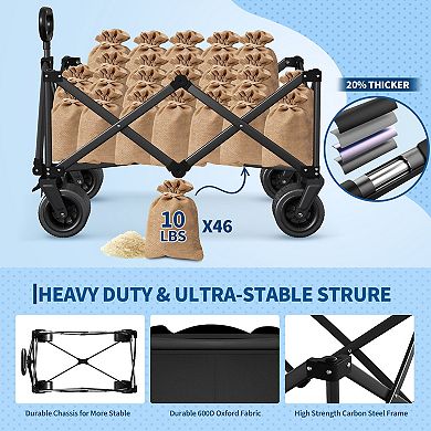 Wagon Carts Foldable, 460LBS Weight Capacity 280L Collapsible Wagon with All-Terrain Wheels
