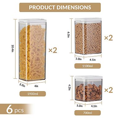 6 PCS Airtight Food Storage Containers Set, Double Lid Seal Pantry Organization Canisters