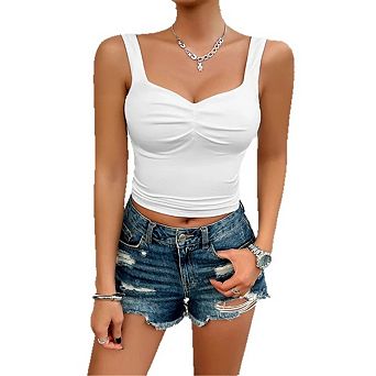 Women's Sleeveless Pleated Bustier Sweetheart Neck Strappy Y2K Cami Cropped Tops