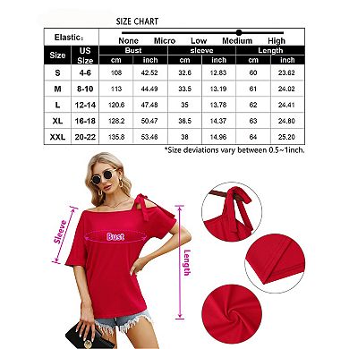 One Shoulder Tie Cold Shoulder Blouse, Short Sleeve Casual Top for Women