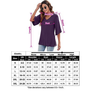 V-Neck Bell Sleeve Tunic Top, Side Slit Casual Blouse for Women