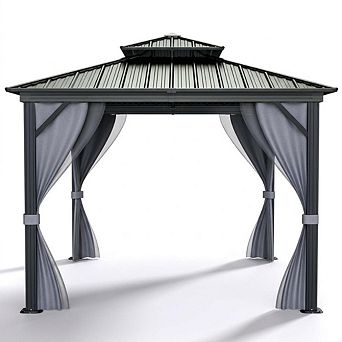 Hardtop Patio Gazebo with Double Aluminum Roof-Sturdy Aluminum Alloy Frame