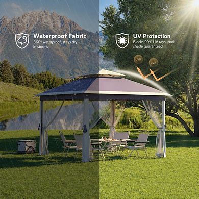 Outdoor Canopy Tent with Mesh Walls Steel Frame Waterproof UV Protection Shelter