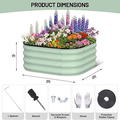 Raised Garden Bed, 2x2x1 ft Galvanized Steel Planter Box with Anti-Rust Coating, Rounded Edges