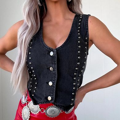 Women's Sleeveless v Neck Button Down Fitted Crop Jean Vest Tops