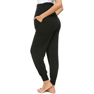 Maternity Yoga Joggers Solid Color Double Pocket High-Waist Lounge Pants
