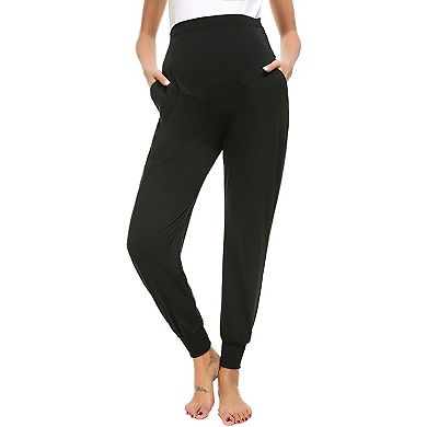 Maternity Yoga Joggers Solid Color Double Pocket High-Waist Lounge Pants