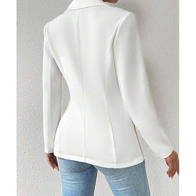 Women's Long Sleeve One-Button Blazer Classic Lapel V-Neck Tailored Jacket