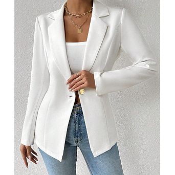 Women's Long Sleeve One-Button Blazer Classic Lapel V-Neck Tailored Jacket