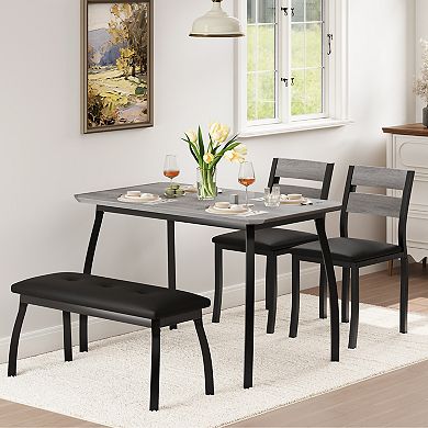 4 Piece Farmhouse Dining Table Set, Space Saving Rustic Kitchen Table