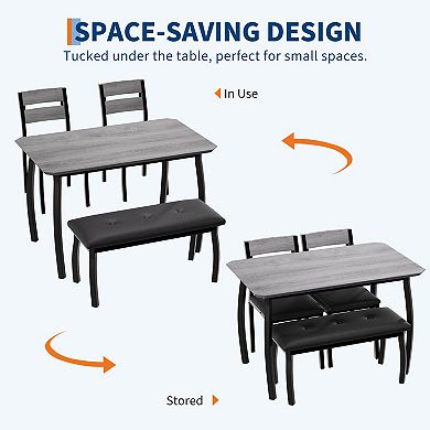 4 Piece Farmhouse Dining Table Set, Space Saving Rustic Kitchen Table