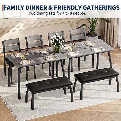 4 Piece Farmhouse Dining Table Set, Space Saving Rustic Kitchen Table