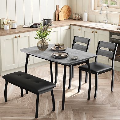 4 Piece Farmhouse Dining Table Set, Space Saving Rustic Kitchen Table
