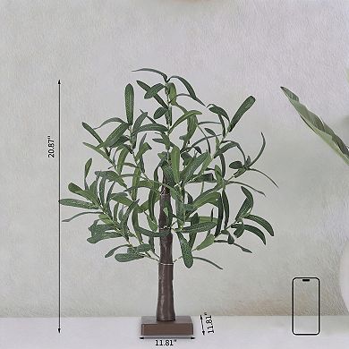 2 Pack Lighted Olive Tree 21” Tabletop Bonsai with 50 Warm White LED Lights Battery or USB Powered