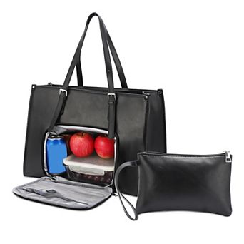 16.5 in Lunch Tote Bag with Insulated Leakproof Compartment & Coin Purse, PU Leather Waterproof