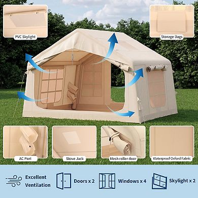 Camping Tent Easy Setup Hot Tent with Skylight & Stove Jack, Blow Up with Pump for 6-8 Person