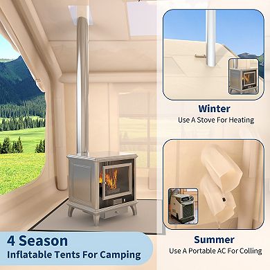 Camping Tent Easy Setup Hot Tent with Skylight & Stove Jack, Blow Up with Pump for 6-8 Person