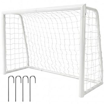 Steel Soccer Goal 6 x 4 ft with Net & 4 Ground Stakes, Portable Backyard Training Goal for Adults
