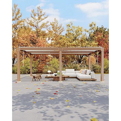 Adjustable Roof Pergola, Aluminum Hardtop Gazebo w/Integrated Drainage System & Louvered Shade Roof