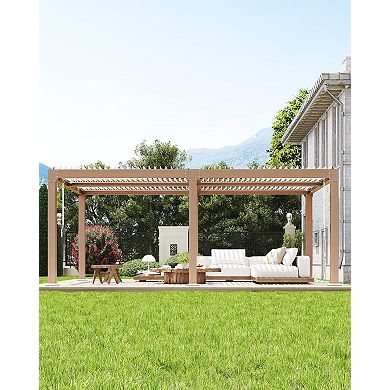 Adjustable Roof Pergola, Aluminum Hardtop Gazebo w/Integrated Drainage System & Louvered Shade Roof