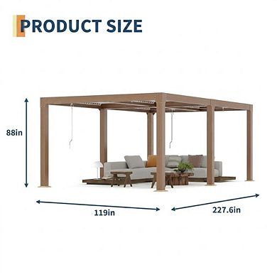 Adjustable Roof Pergola, Aluminum Hardtop Gazebo w/Integrated Drainage System & Louvered Shade Roof