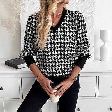 Women's V-Neck Top Long Sleeve Casual Knit Blouse for Work Office