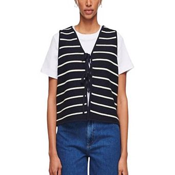 Sweater Vests for Women Fashion Striped Knit Vest Tie Front Sleeveless Cardigan