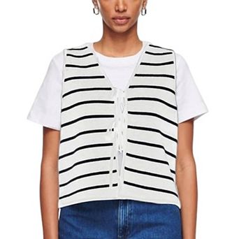 Sweater Vests for Women Fashion Striped Knit Vest Tie Front Sleeveless Cardigan