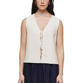 Sweater Vests for Women Fashion Striped Knit Vest Tie Front Sleeveless Cardigan