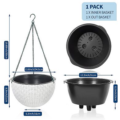 Self Watering Hanging Planter, 2PCS Round Resin Hanging Basket for Indoor Outdoor Plants