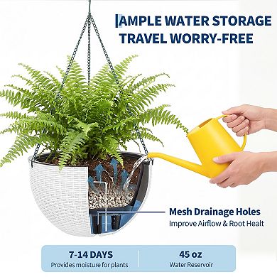 Self Watering Hanging Planter, 2PCS Round Resin Hanging Basket for Indoor Outdoor Plants