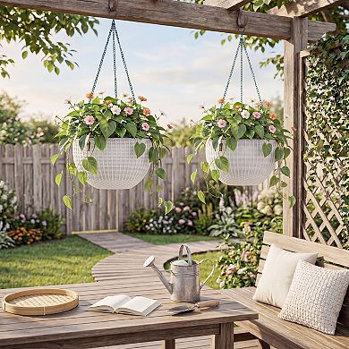 Self Watering Hanging Planter, 2PCS Round Resin Hanging Basket for Indoor Outdoor Plants