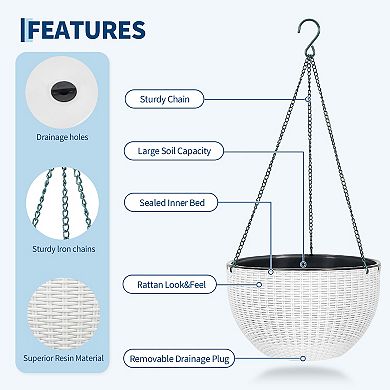 Self Watering Hanging Planter, 2PCS Round Resin Hanging Basket for Indoor Outdoor Plants