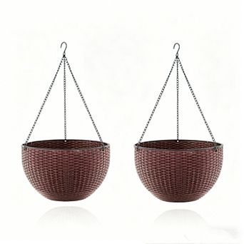 Self Watering Hanging Planter, 2 pc Round Resin Hanging Basket for Indoor Outdoor Plants