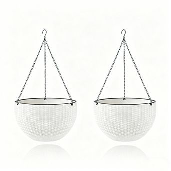 Self Watering Hanging Planter, 2 pc Round Resin Hanging Basket for Indoor Outdoor Plants