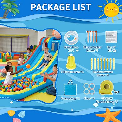 Hexagonal Dragon Theme Inflatable Water Park, Dual Slide Bouncy Castle with Slip Mat and Splash Pool