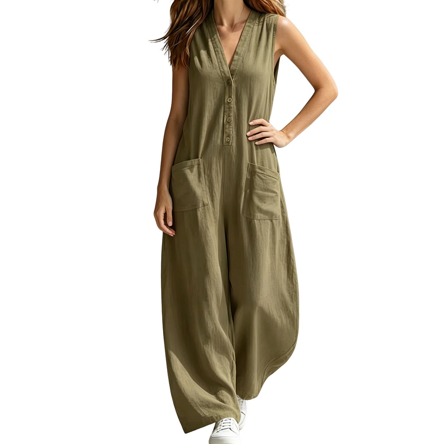 Женские комбинезоны Women Sleeveless Jumpsuit V Neck Casual Wide Leg Romper with Pockets