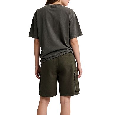 Women's Drawstring Elastic Waist Vintage Denim Cargo Shorts Trendy Summer Casual Pants With Pockets